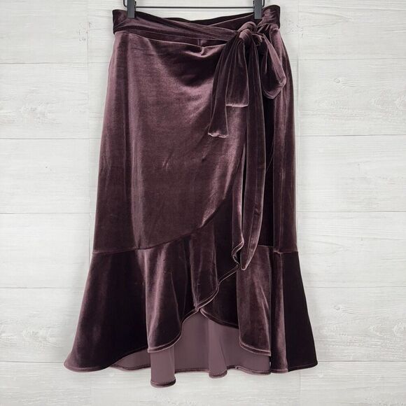 Gap Velvet Wrap Midi Skirt Size Small Vamp Red Tie Waist Ruffle‎ Elastic Waist - Picture 15 of 15